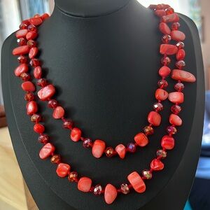 Lovely Single Strand Tangerine Orange Crystal & Dyed Mother of Pearl Necklace
